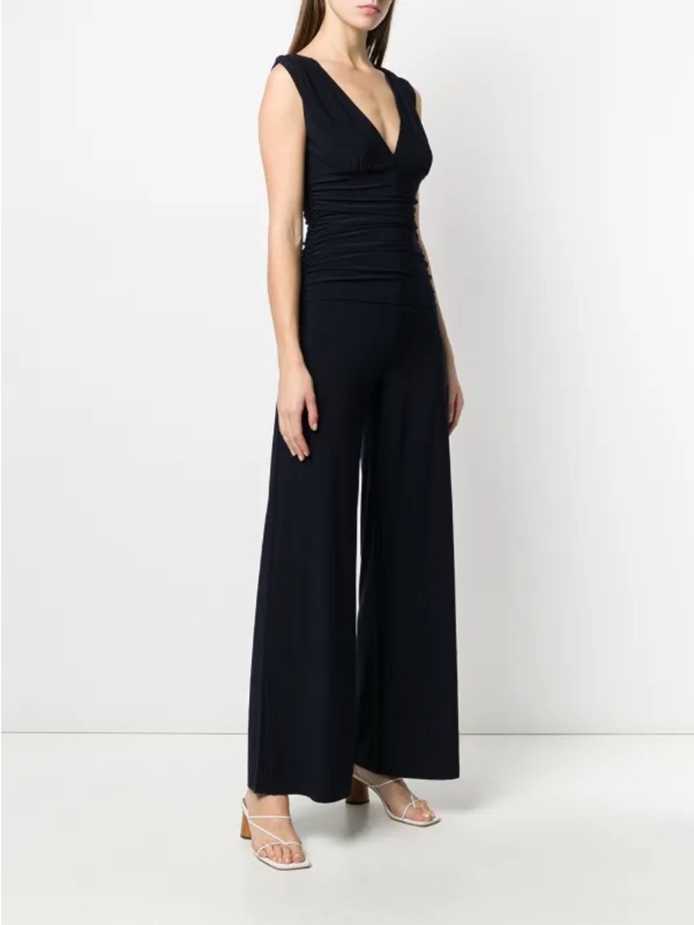 NORMA KAMALI SLEEVELESS V-NECK JUMPSUIT CINCHED WAIST S - Picture 2 of 13